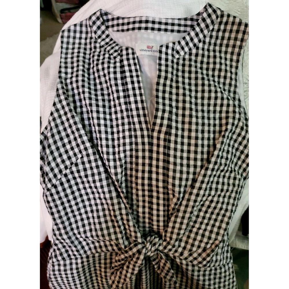 Vineyard Vines Black Gingham Dress Sheath Dress Tie Front Sleeveless Size 4